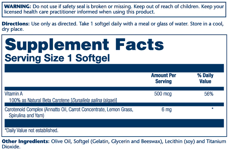 Food Carotene, Vitamin A As Beta Carotene 500 mcg - Image 3